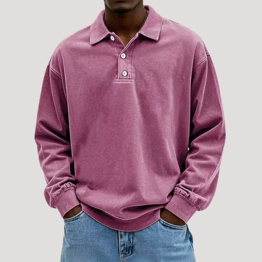 Lumor | Polo voor heren van zacht geborsteld katoen – Casual comfortabel shirt met lange mouwen
