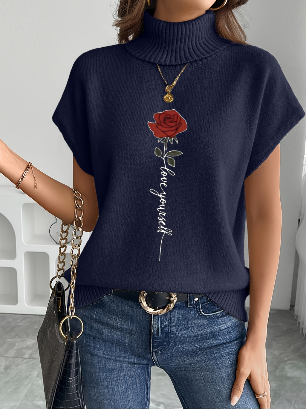 Ienira | Trendy Dames Mouwloos Gebreid Vest met Rozenprint – Losvallende Zomerse Casual Top