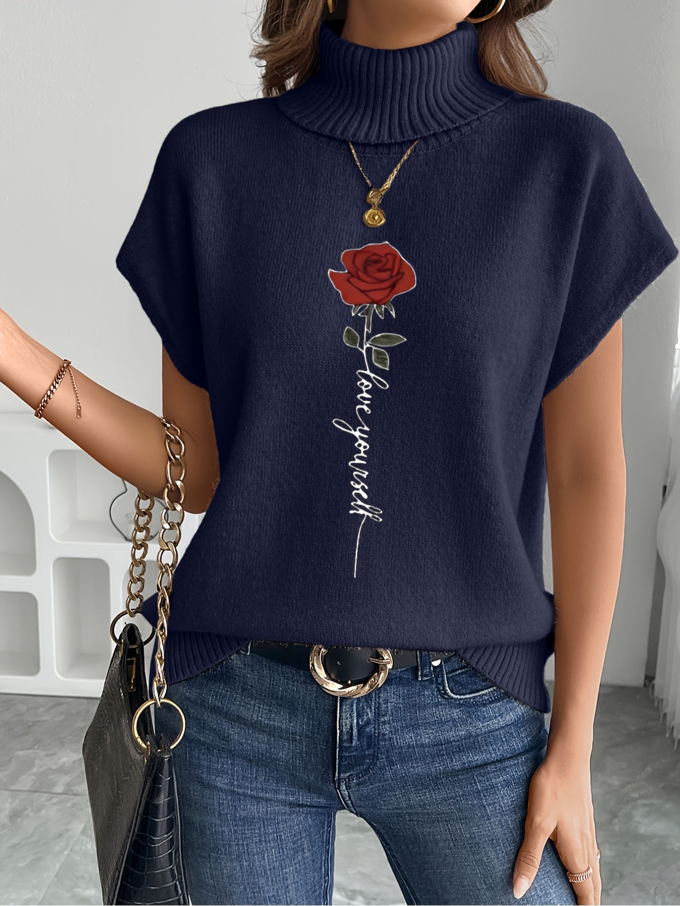 Ienira | Trendy Dames Mouwloos Gebreid Vest met Rozenprint – Losvallende Zomerse Casual Top