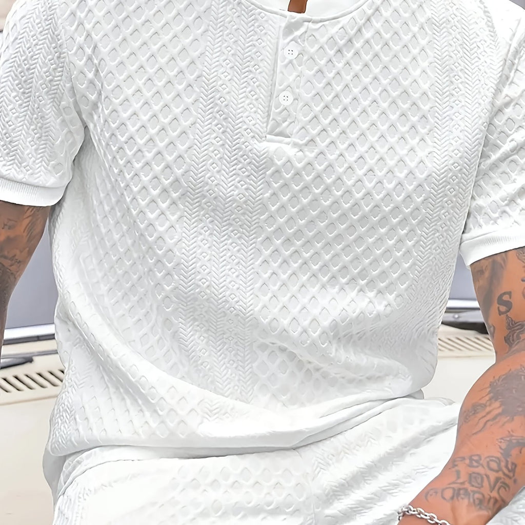Damjan | Lässiges Business-Henley-Polohemd für Herren – Jacquard-Kragen