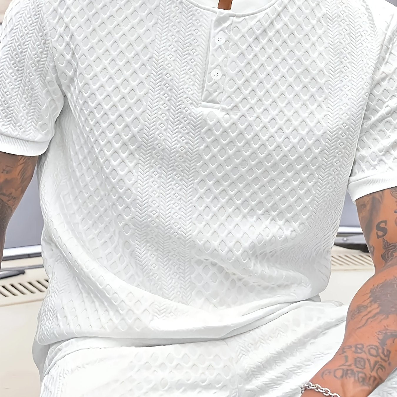Damjan | Lässiges Business-Henley-Polohemd für Herren – Jacquard-Kragen