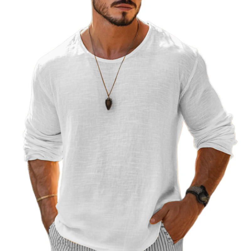 Jaxvion | Casual katoenen linnen T-shirt met ronde hals en lange mouwen voor heren