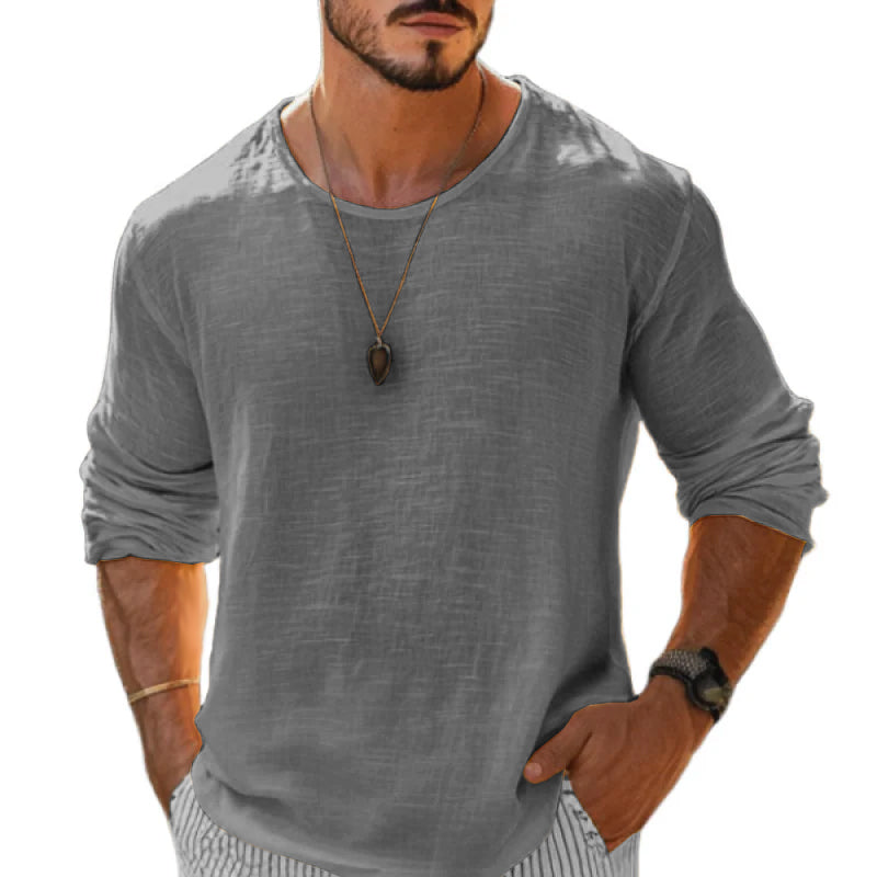 Jaxvion | Casual katoenen linnen T-shirt met ronde hals en lange mouwen voor heren