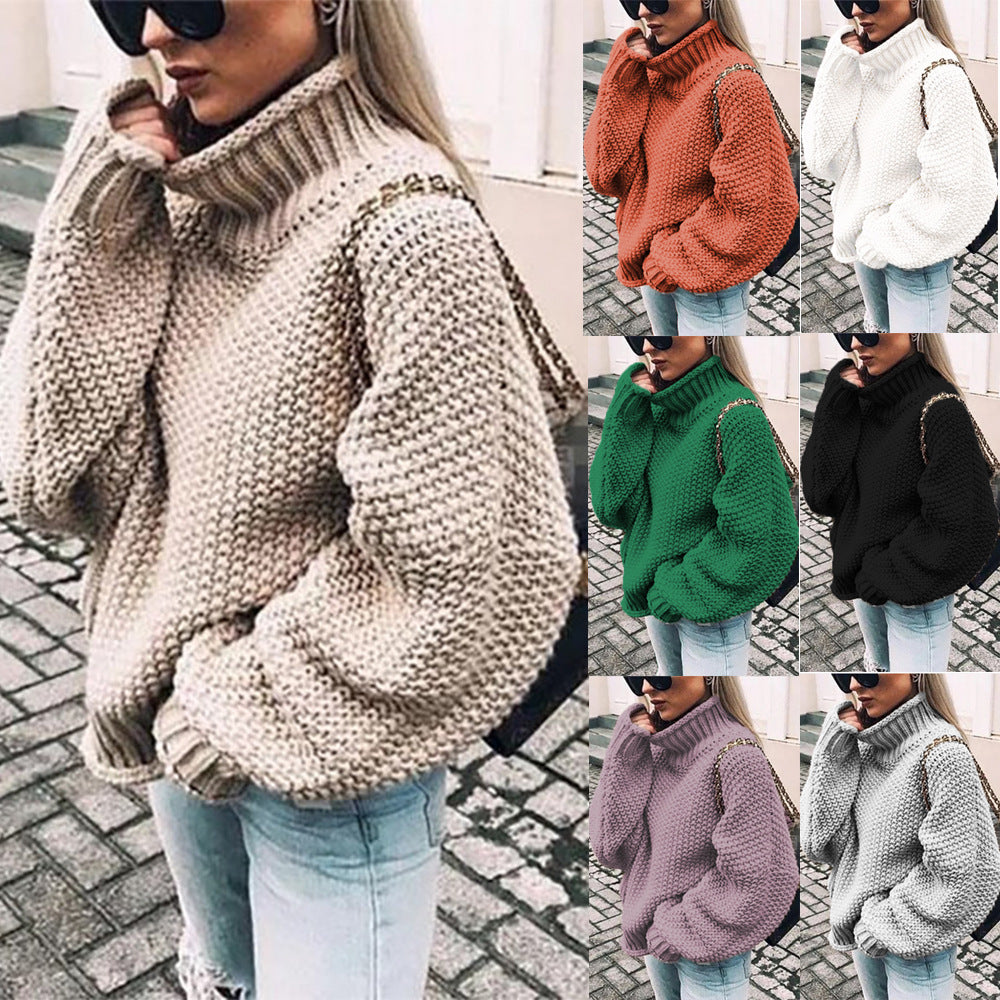 Ronja | Pull à col roulé oversize en grosse maille pour femme – Pull d'hiver chaud et confortable