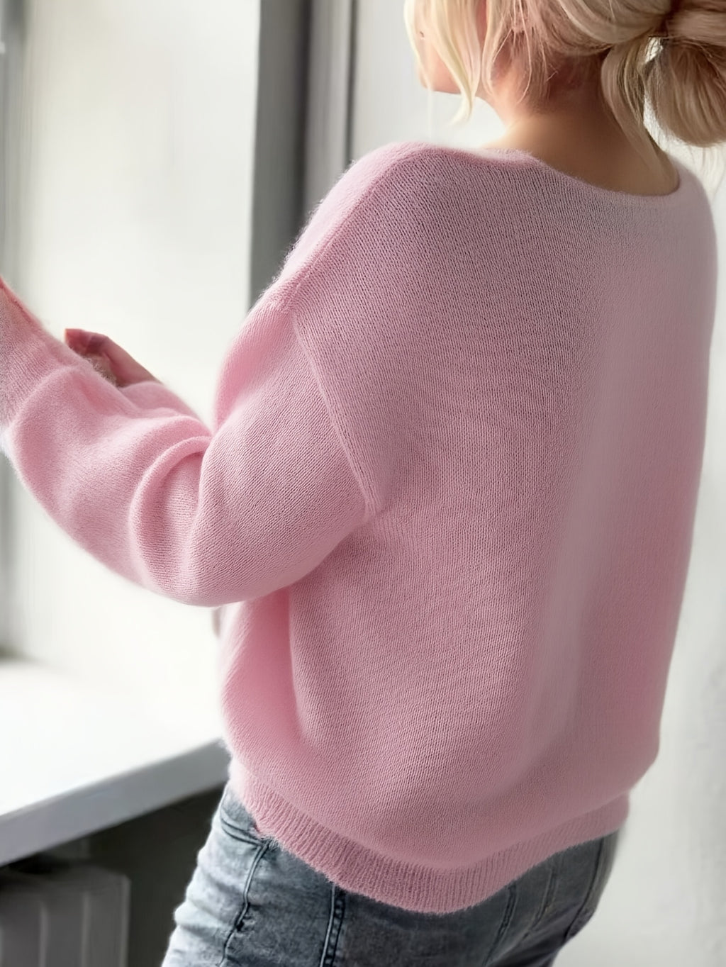 Rhian | Elegante V-hals trui voor dames, lange mouwen, effen kleur, zacht gebreid