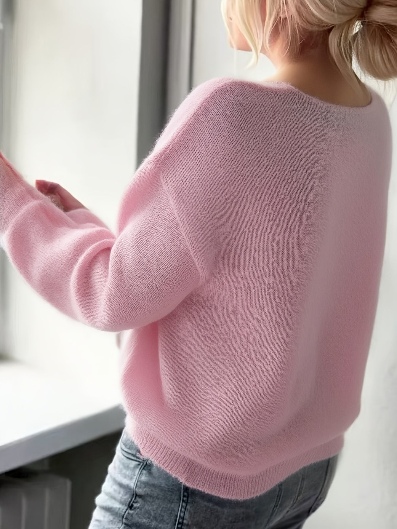 Rhian | Elegante V-hals trui voor dames, lange mouwen, effen kleur, zacht gebreid