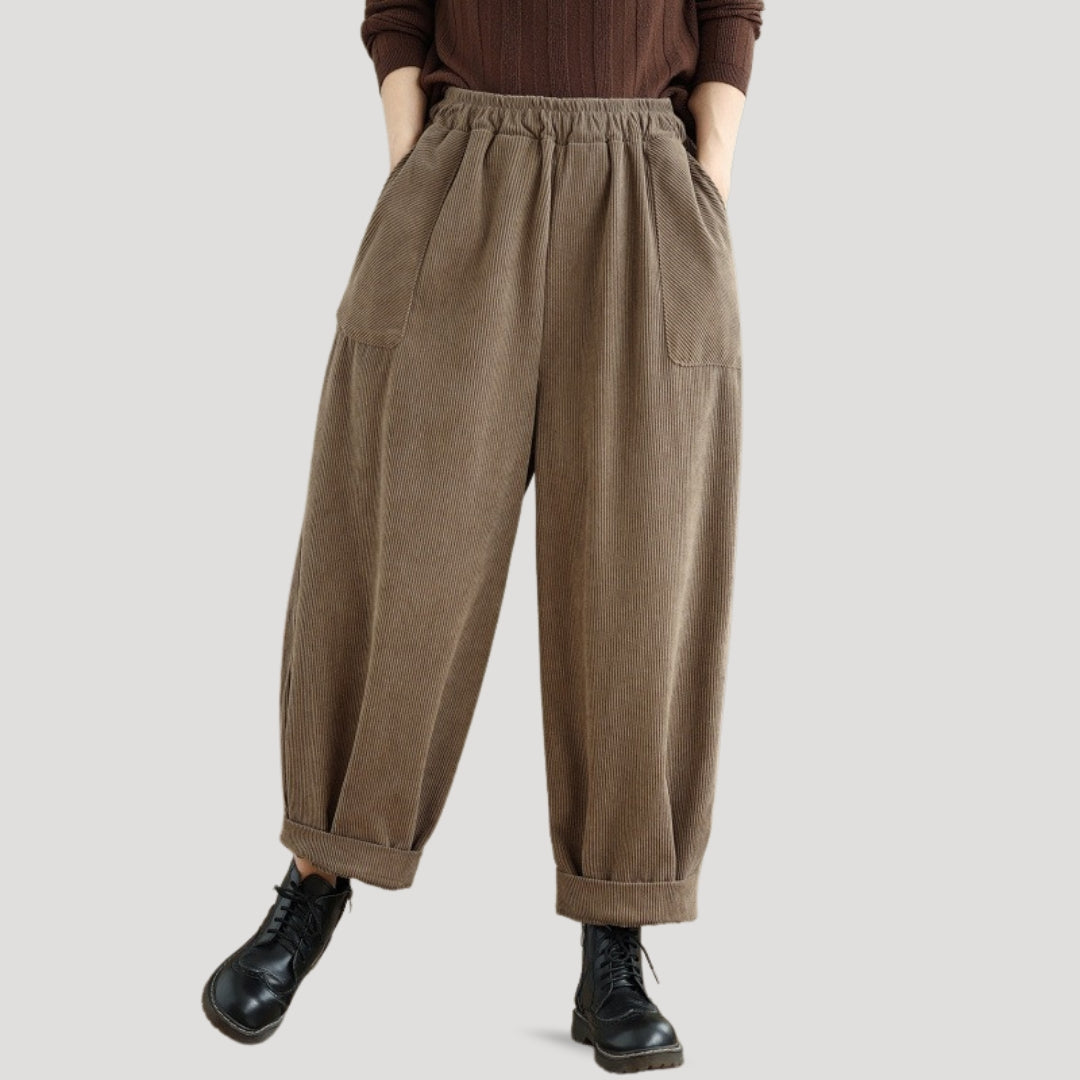 Ysolyn | Damesbroek met hoge taille en wijde pijpen van corduroy