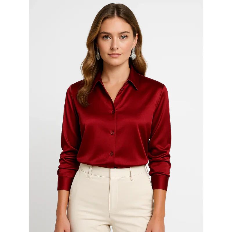 Sylmirae | Satijnen blouse voor dames – Chique top met knopen voor op kantoor