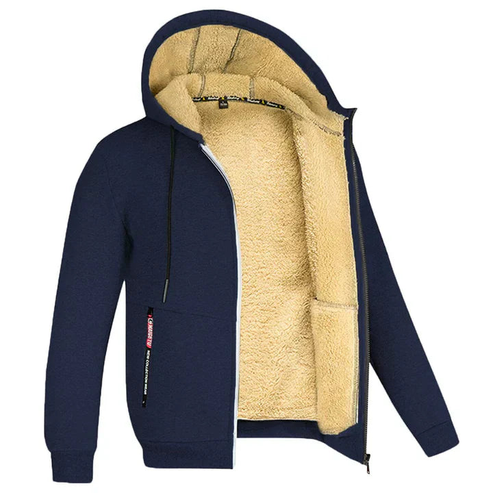 Quillon | Sweat à capuche polaire pour homme avec fermeture éclair et doublure en peau de mouton – Veste d'hiver chaude et décontractée