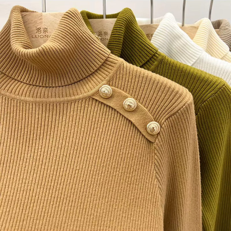 Baerise | Dames coltrui – Knoopaccenten, elegante wintertop met lange mouwen