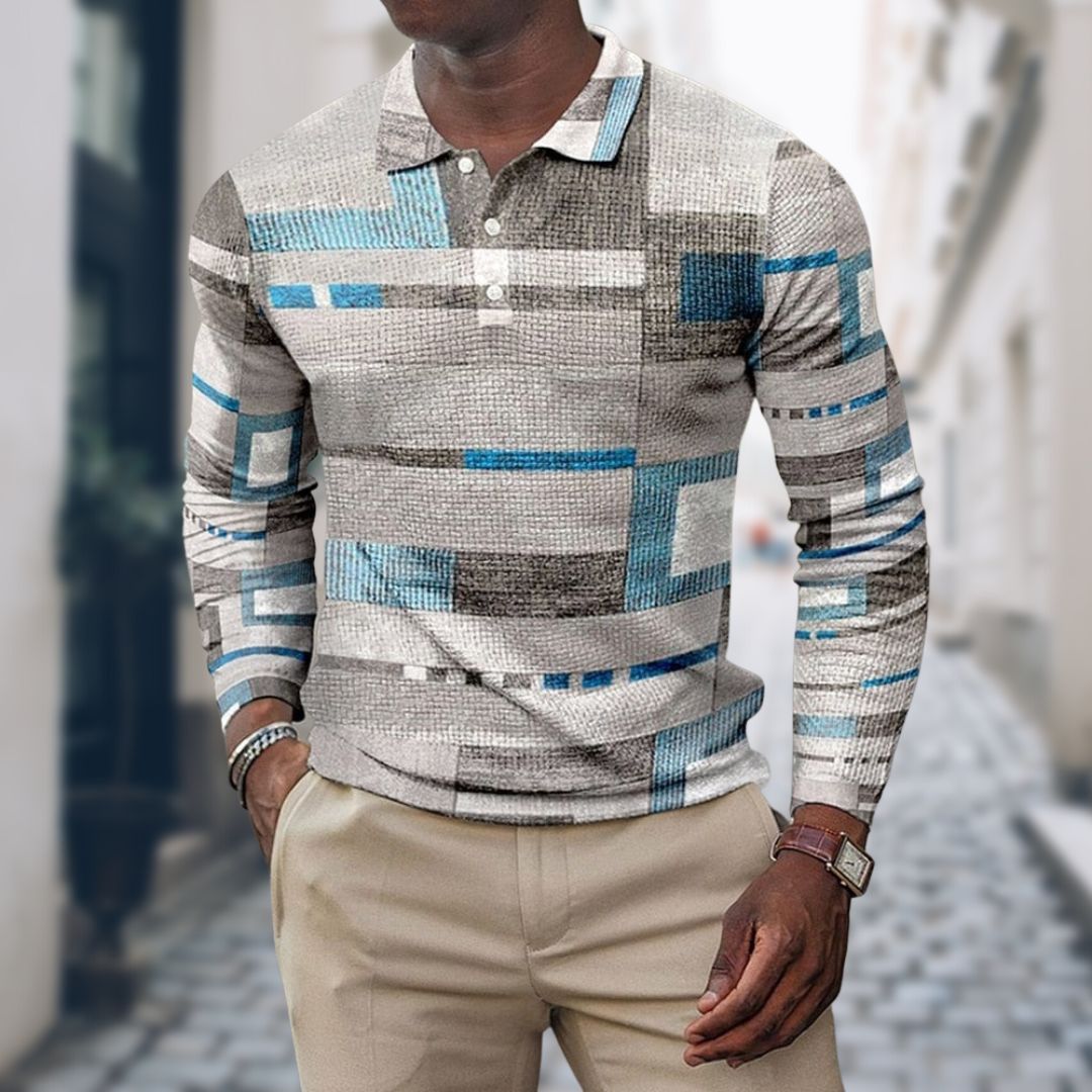 Slavko | Herenpoloshirt met patchwork en lange mouwen - Casual, stijlvol en zacht katoenmix
