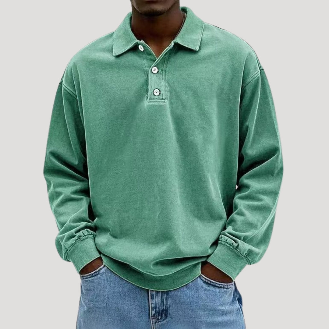 Lumor | Polo voor heren van zacht geborsteld katoen – Casual comfortabel shirt met lange mouwen