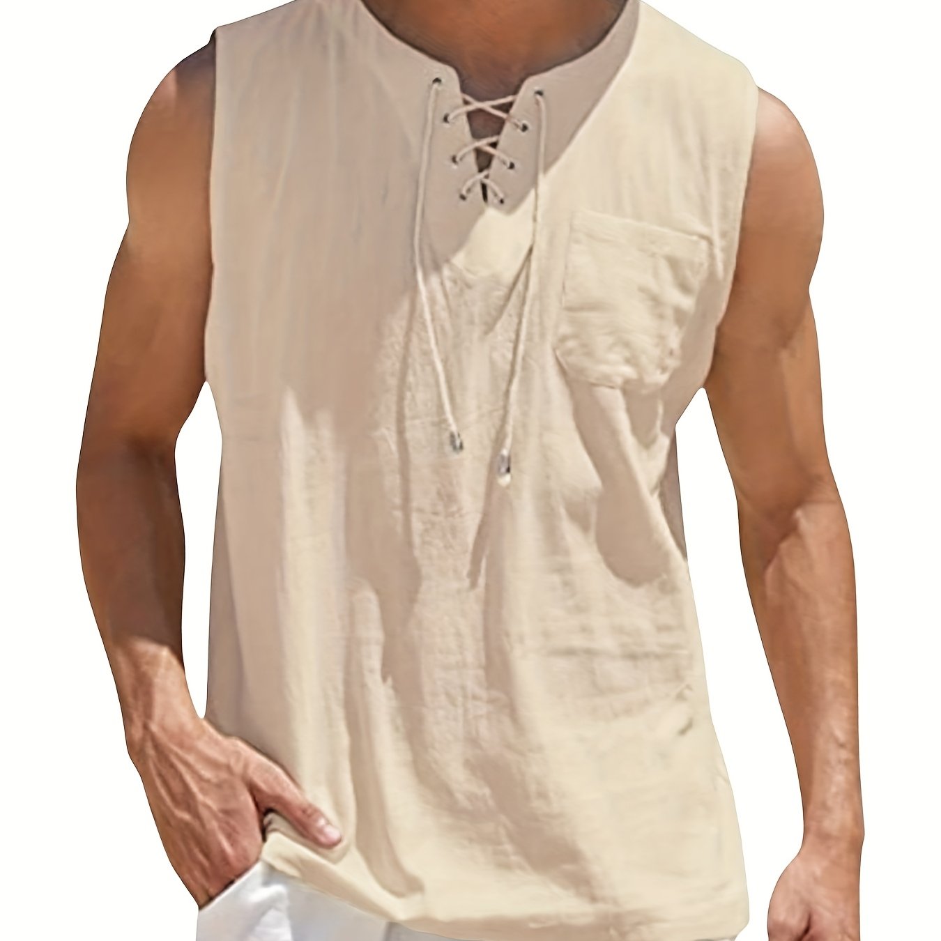 Morten | Ärmelloses Herren-Tanktop aus Baumwoll-Leinen-Mischgewebe mit V-Ausschnitt – Leichtes Sommer-T-Shirt