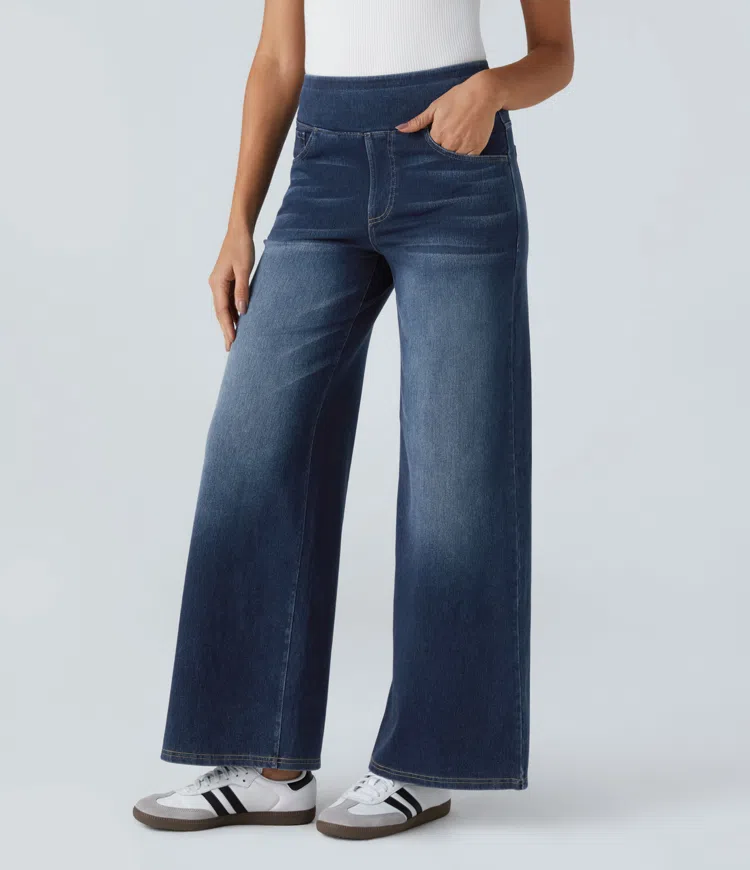 Vanelle | Hoge taille jeans met wijde pijpen voor dames – Comfortabele stretchdenim, casual en stijlvol
