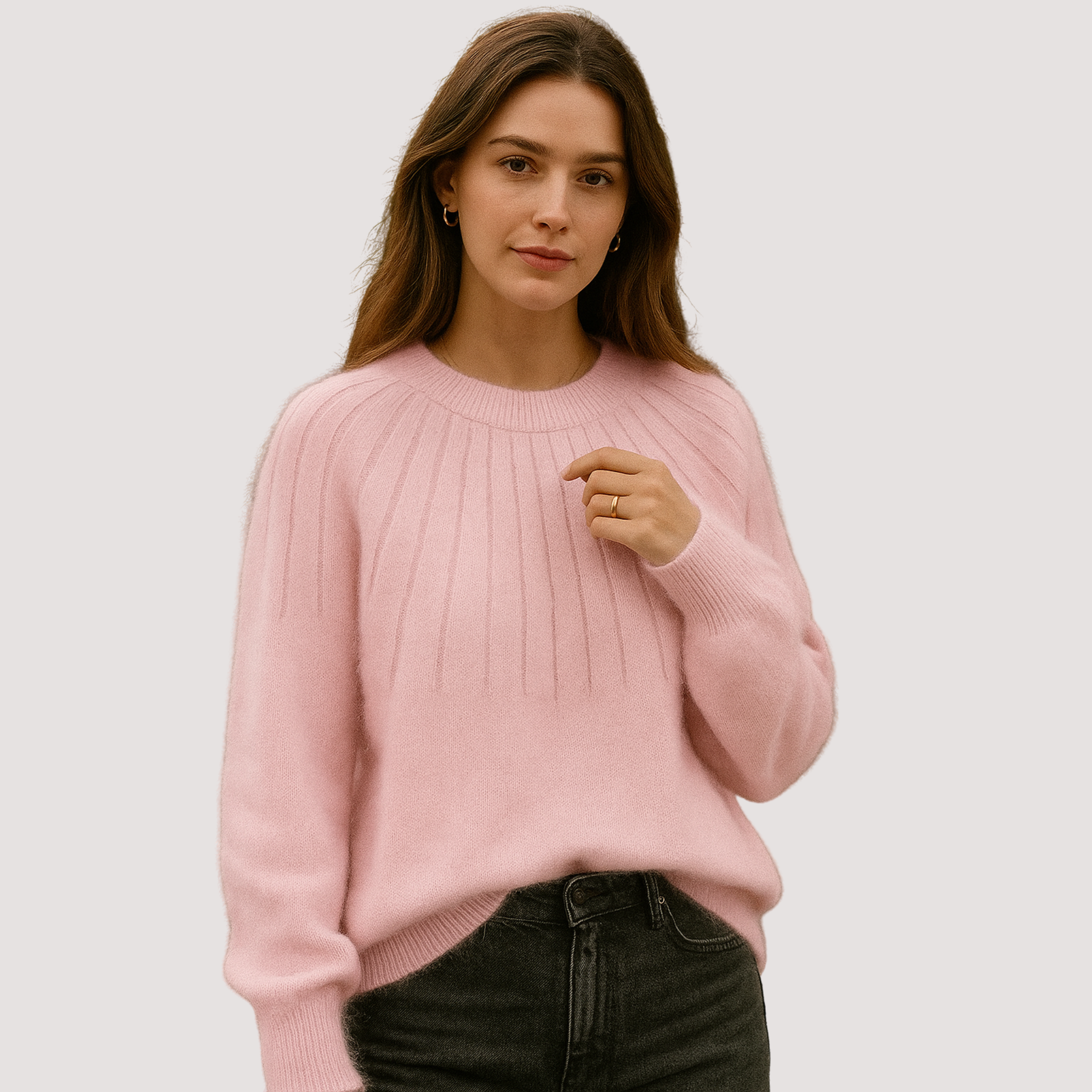 Orivelle | Dames gebreide trui met ronde hals, zachte wollen mix gebreide trui