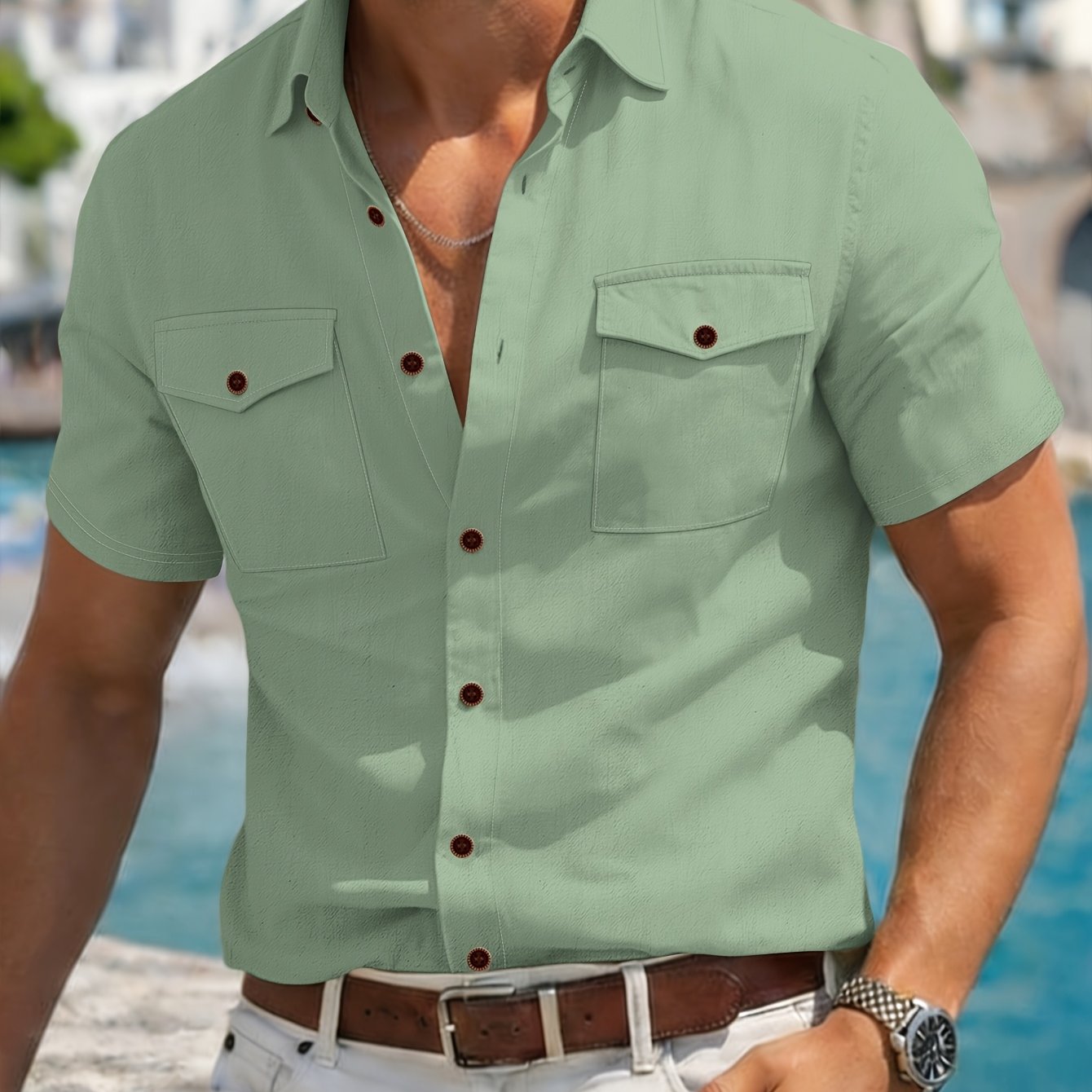Cyro | Heren zomers linnen overhemd met korte mouwen – casual cardigan-stijl button-up top