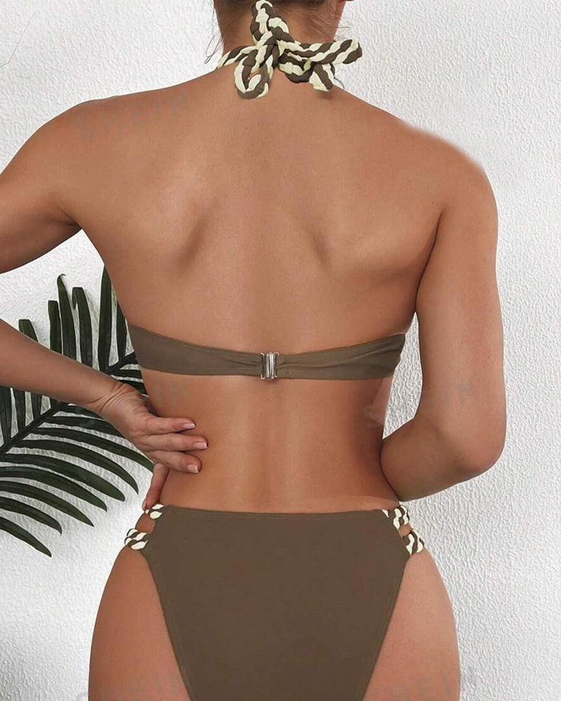 Cazelle | Halterbikini voor dames met kleurblokken – Tweedelig zwempak met hoge taille