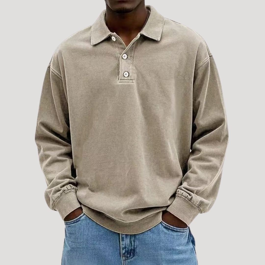 Lumor | Polo voor heren van zacht geborsteld katoen – Casual comfortabel shirt met lange mouwen