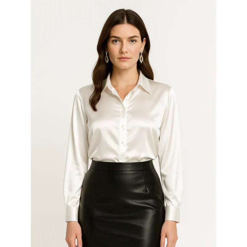 Sylmirae | Satijnen blouse voor dames – Chique top met knopen voor op kantoor