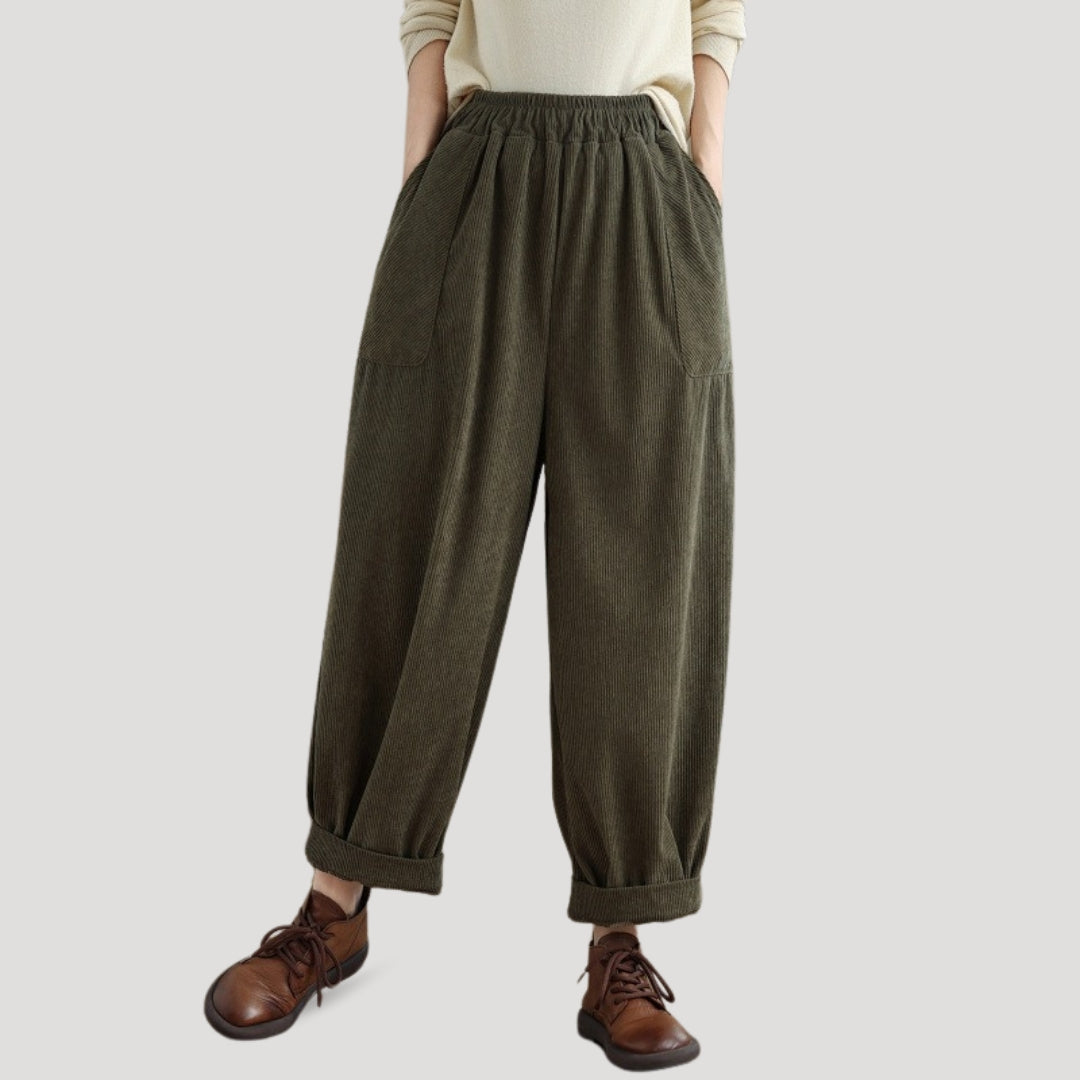 Ysolyn | Damesbroek met hoge taille en wijde pijpen van corduroy
