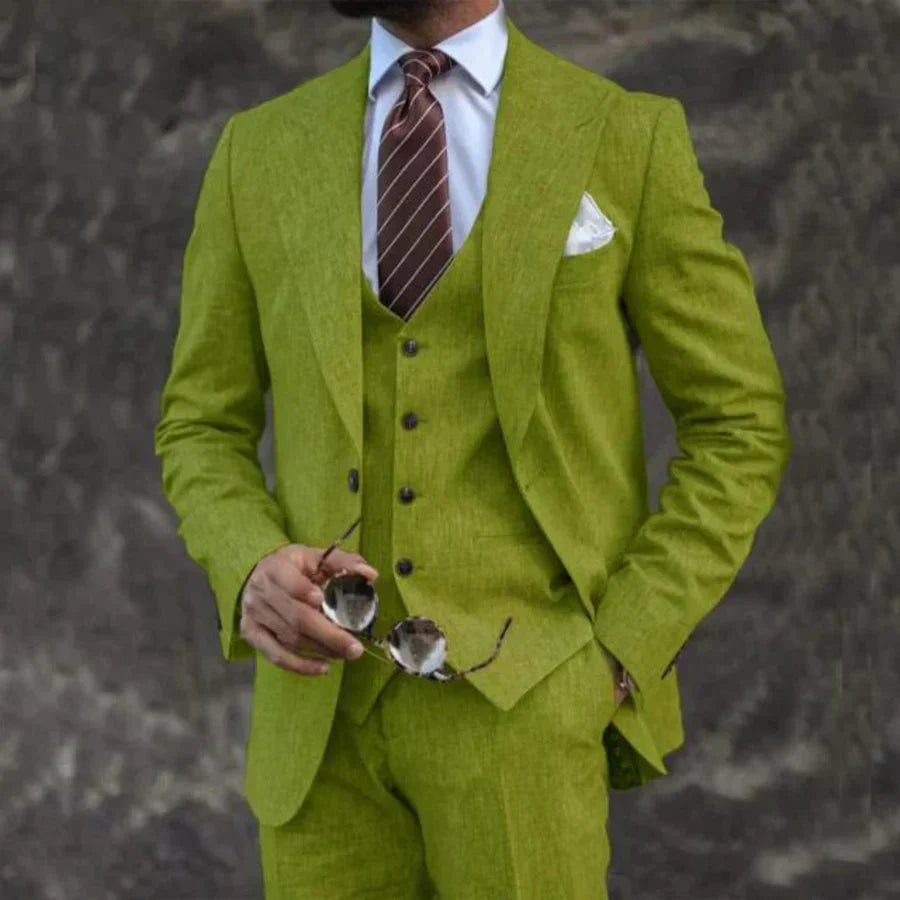 Henricus | Dreiteiliger Leinenanzug für Herren – Elegantes Set aus Blazer, Jacke und Hose, leichtes formelles Outfit