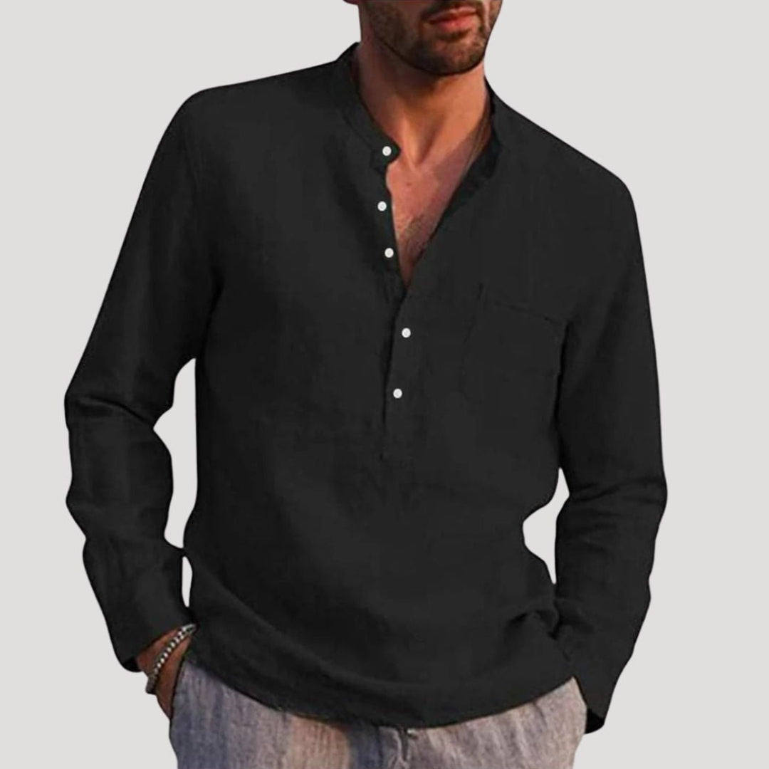 Kaelorix | Heren Linnen Overhemd met Grandad-Kraag – Lange Mouwen, Casual Zomer, Licht & Ademend