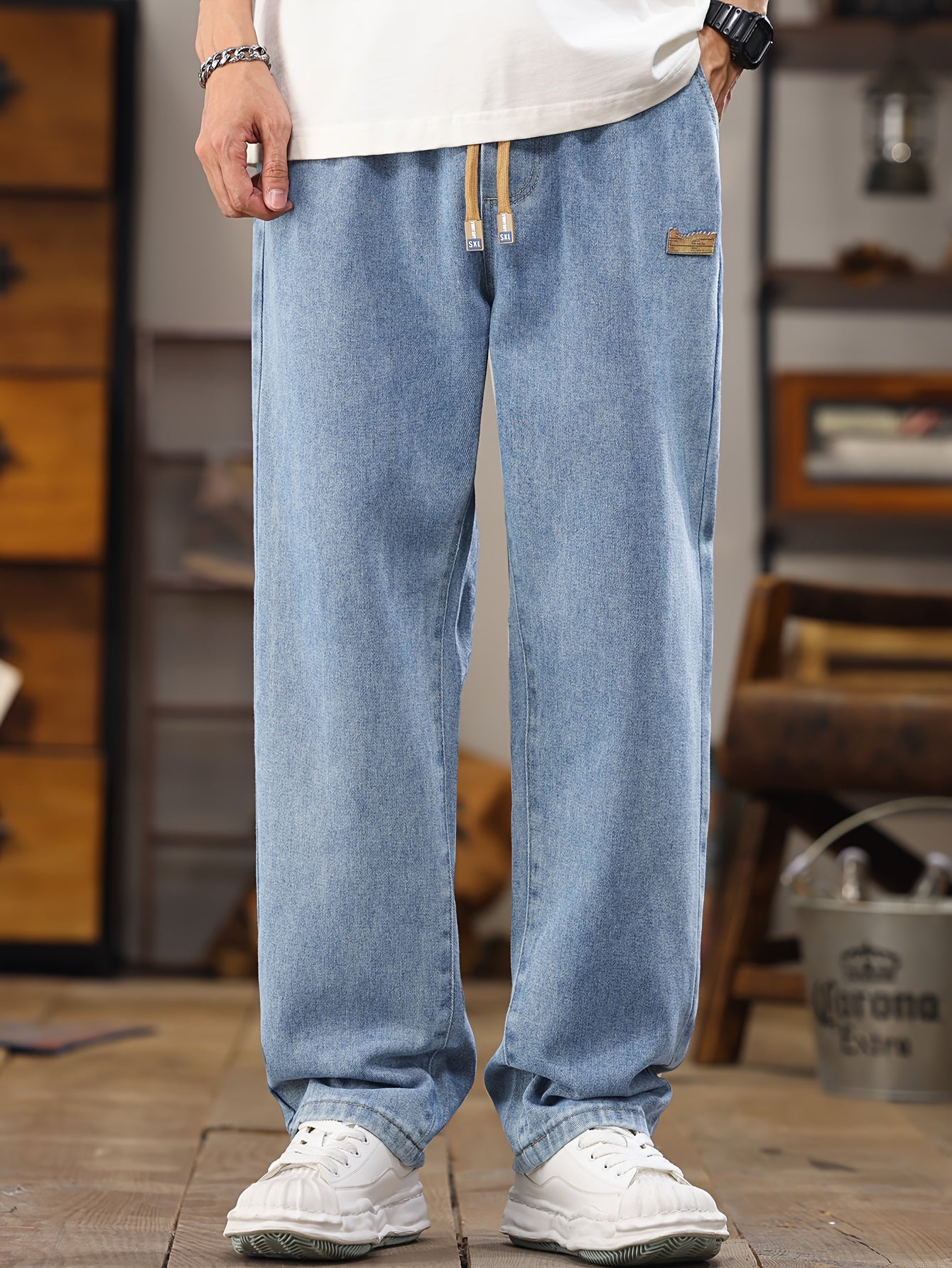 Thrynn | Lichtblauwe herenjeans in Koreaanse stijl – rechte pasvorm