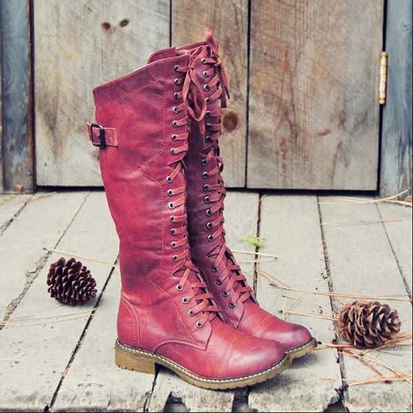Naima | Bottes hautes pour femmes en cuir vintage - à lacets, confort orthopédique