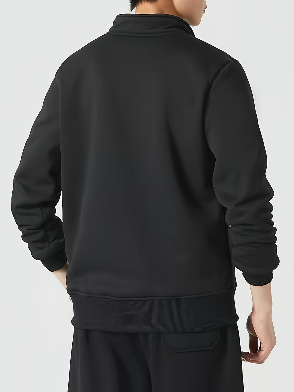 Cadrian | Heren sweatshirt met fleecevoering – Comfortabel zwart shirt met lange mouwen en borduursel, casual trui