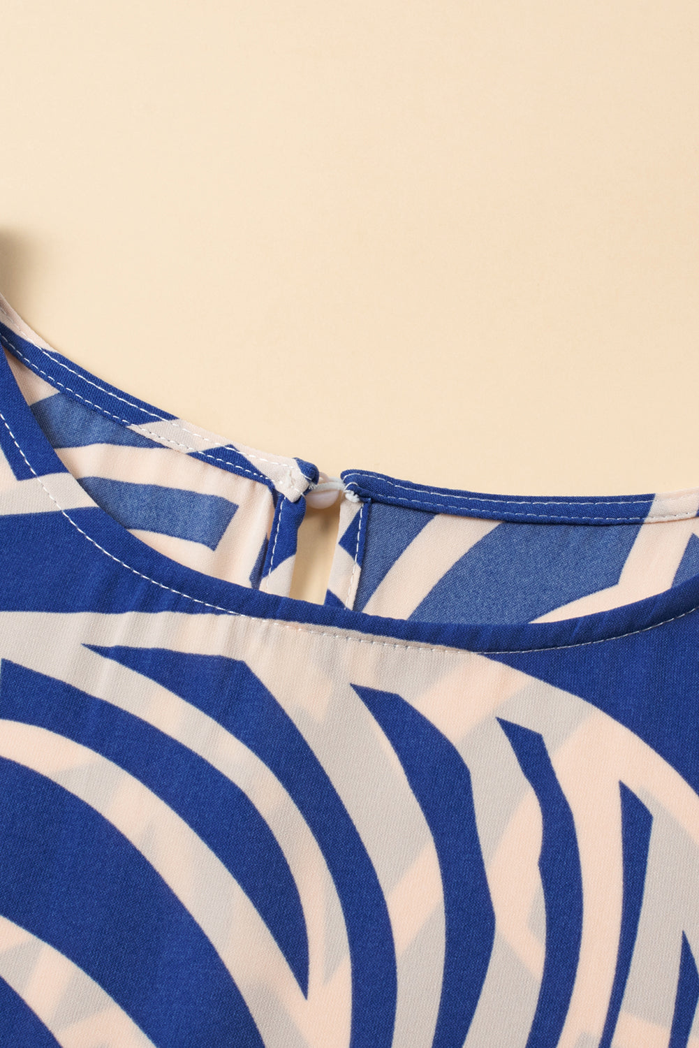Zylia | Blauwe Boho-print midi-jurk voor dames – korte mouwen, uitlopende taille