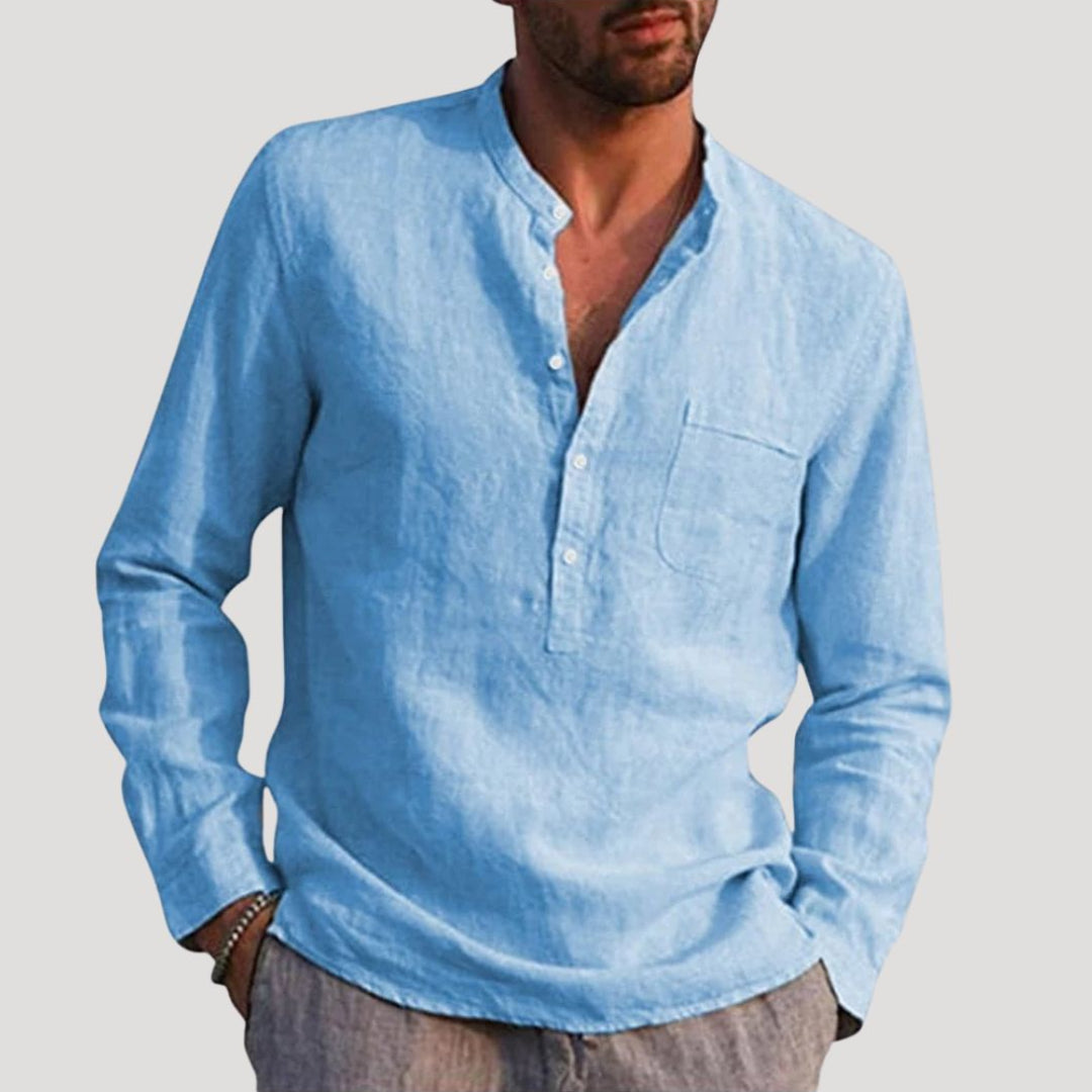 Kaelorix | Heren Linnen Overhemd met Grandad-Kraag – Lange Mouwen, Casual Zomer, Licht & Ademend