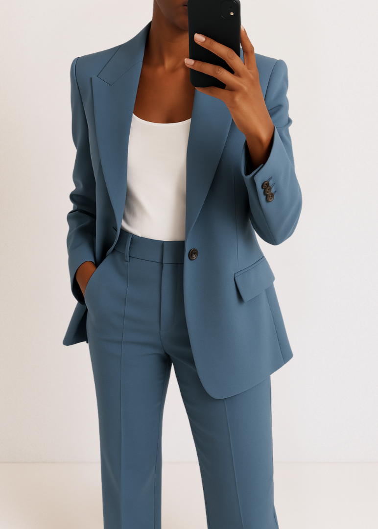 Tynara | Tailleur pantalon deux pièces ajusté pour femme - veste et pantalon droit, idéal pour le bureau