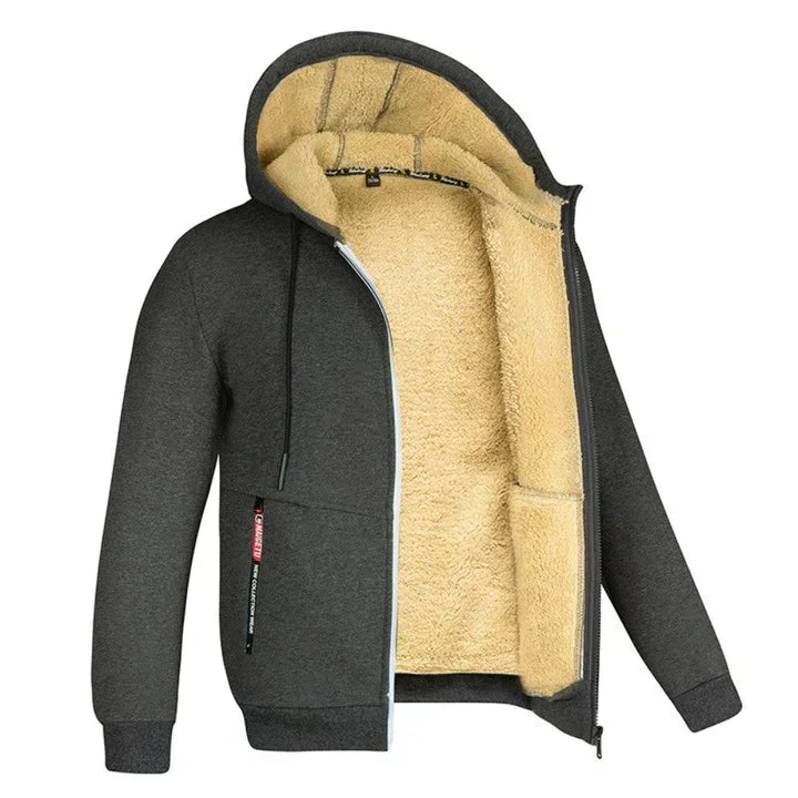Quillon | Sweat à capuche polaire pour homme avec fermeture éclair et doublure en peau de mouton – Veste d'hiver chaude et décontractée