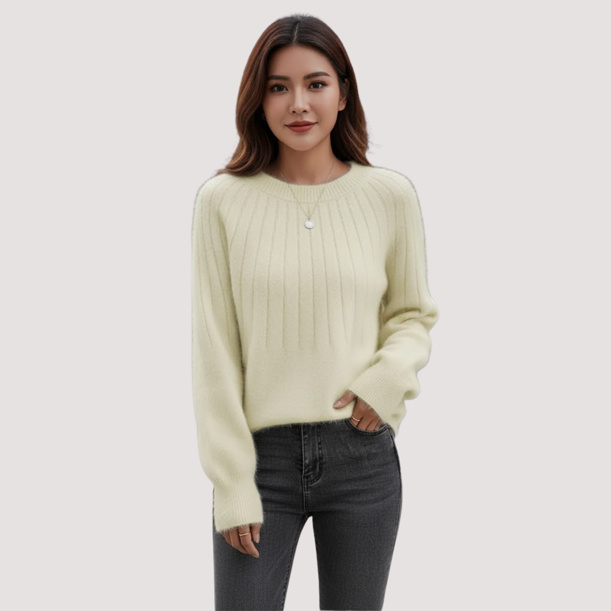 Orivelle | Dames gebreide trui met ronde hals, zachte wollen mix gebreide trui