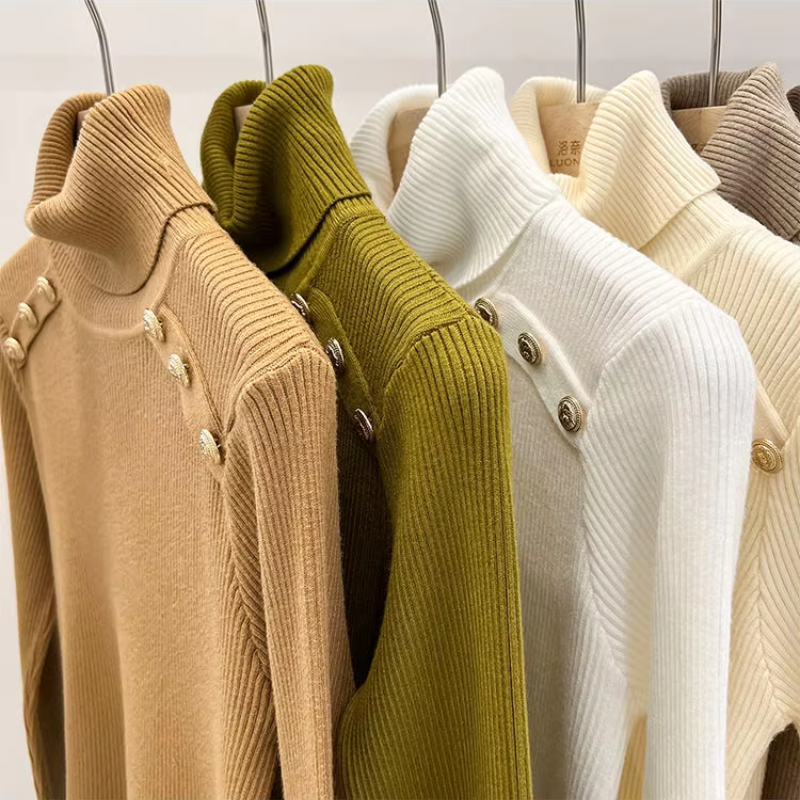 Baerise | Dames coltrui – Knoopaccenten, elegante wintertop met lange mouwen