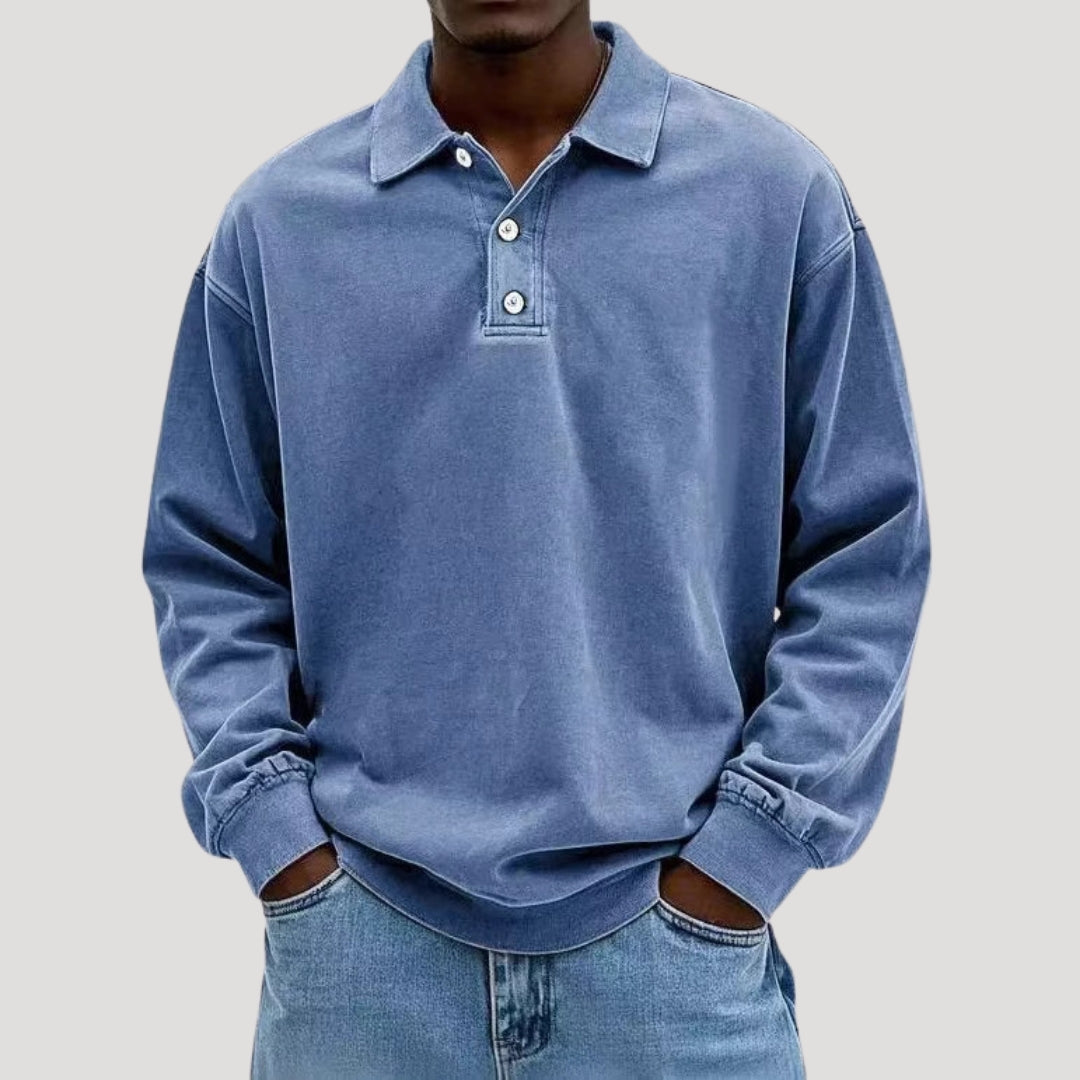 Lumor | Polo voor heren van zacht geborsteld katoen – Casual comfortabel shirt met lange mouwen