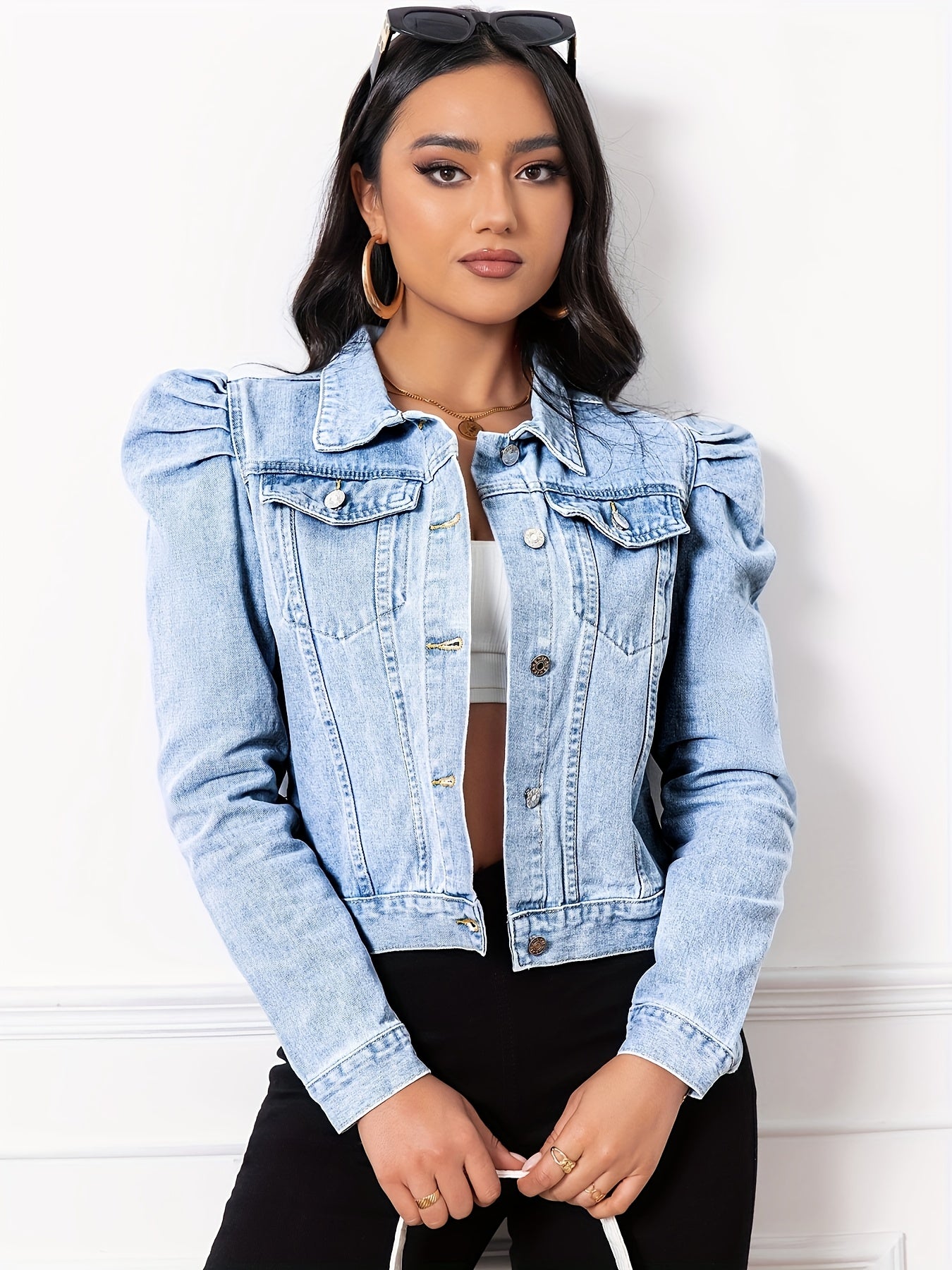 Floriane | Veste en jean élégante pour femme - manches bouffantes, vêtement d'extérieur décontracté et chic