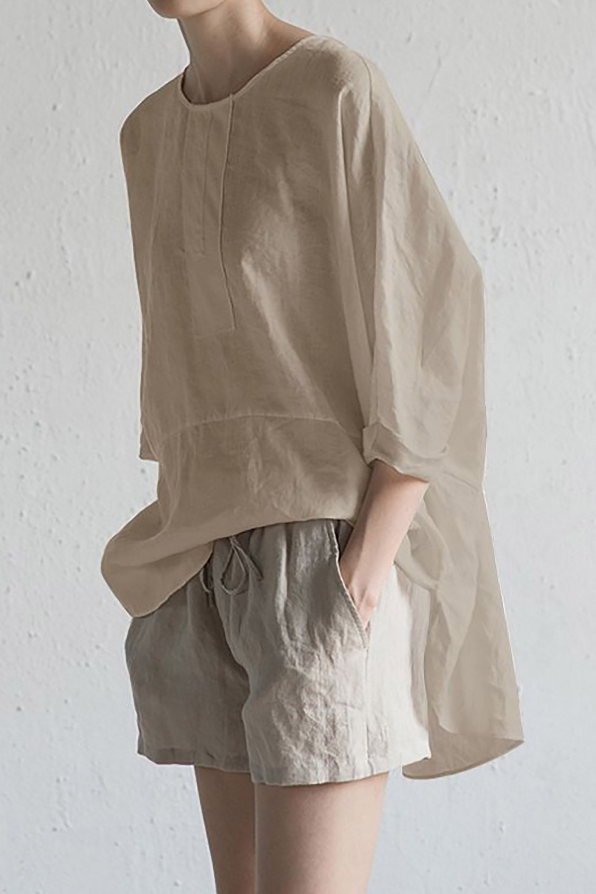 Verina | Losse linnen damesblouse - Ademende, halflange mouwen, lichtgewicht top