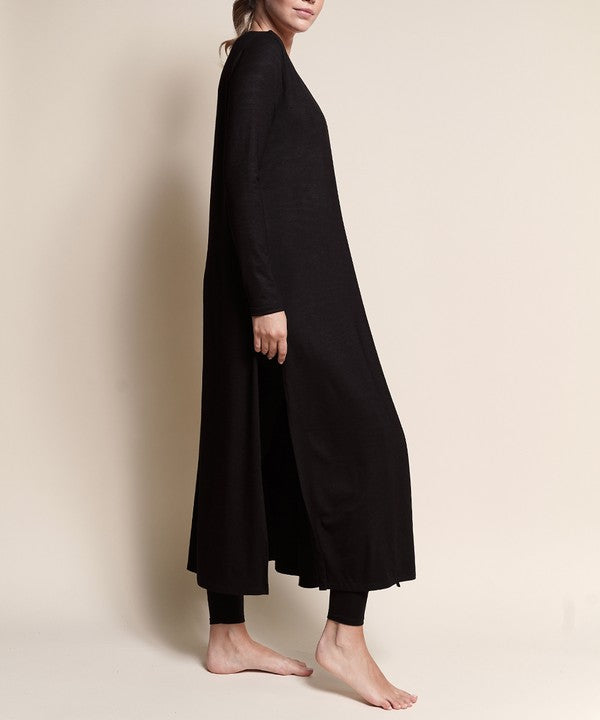 Juneth | Gilet long et léger en maille de bambou pour femme - gilet maxi respirant à devant ouvert