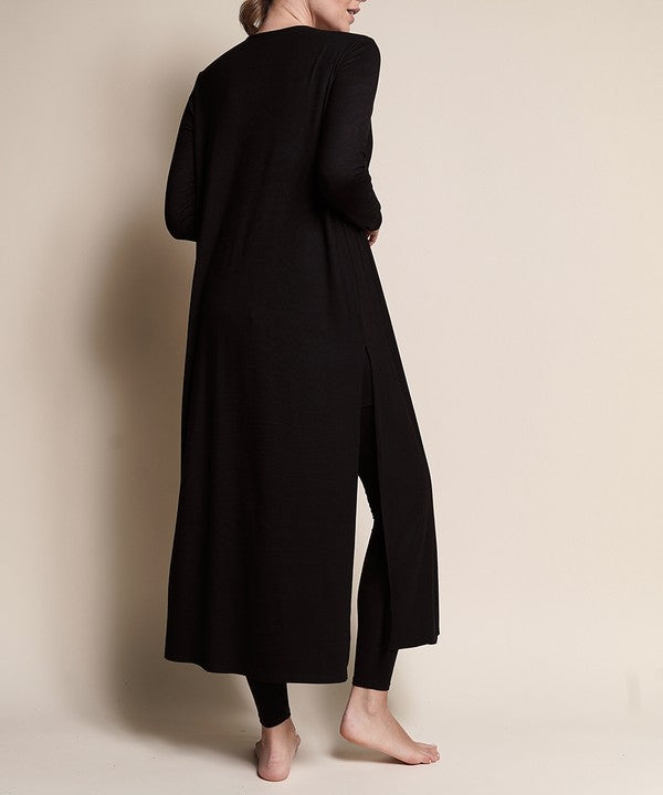 Juneth | Gilet long et léger en maille de bambou pour femme - gilet maxi respirant à devant ouvert