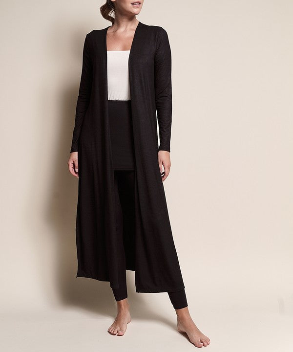 Juneth | Gilet long et léger en maille de bambou pour femme - gilet maxi respirant à devant ouvert