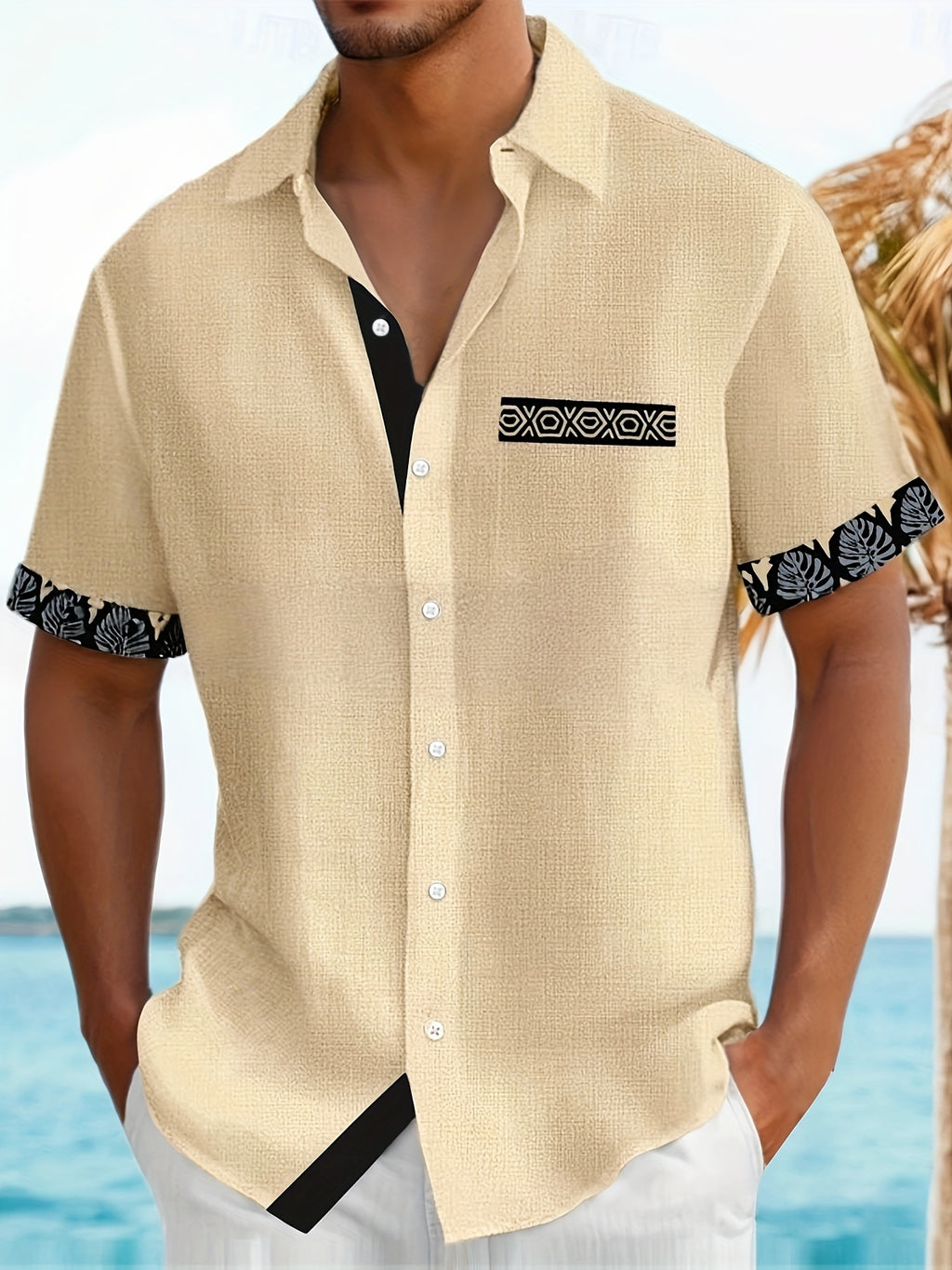 Wrenz | Herenoverhemd met patchworkprint – Casual overhemd met korte mouwen, revers en borstzak