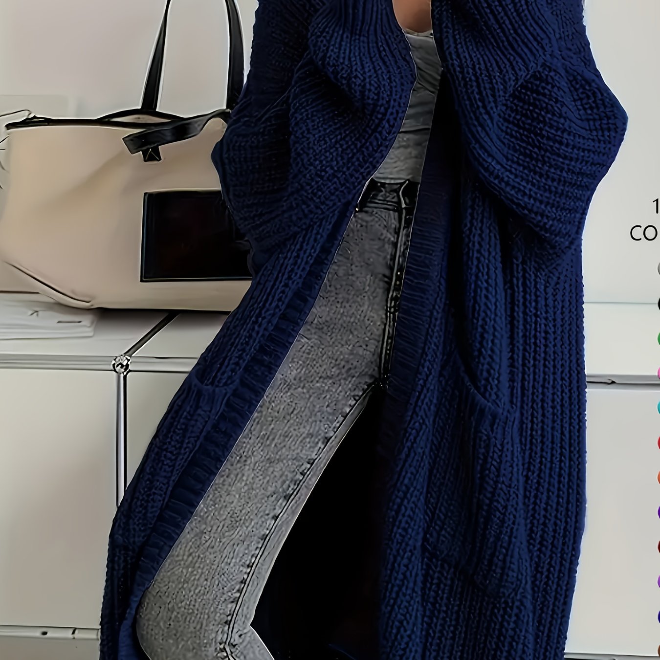 Myvessa | Langer Strickcardigan für Damen – offener, Oversize-Schnitt, lässiger Pullover für Herbst und Winter