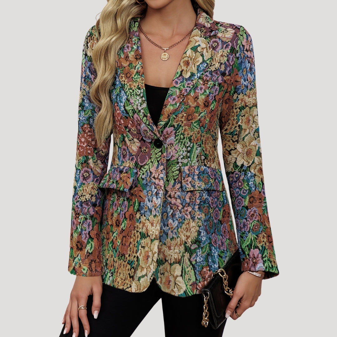 Wylora | Vintage bloemen-tapestry blazer voor dames – Getailleerde smart-casual jas