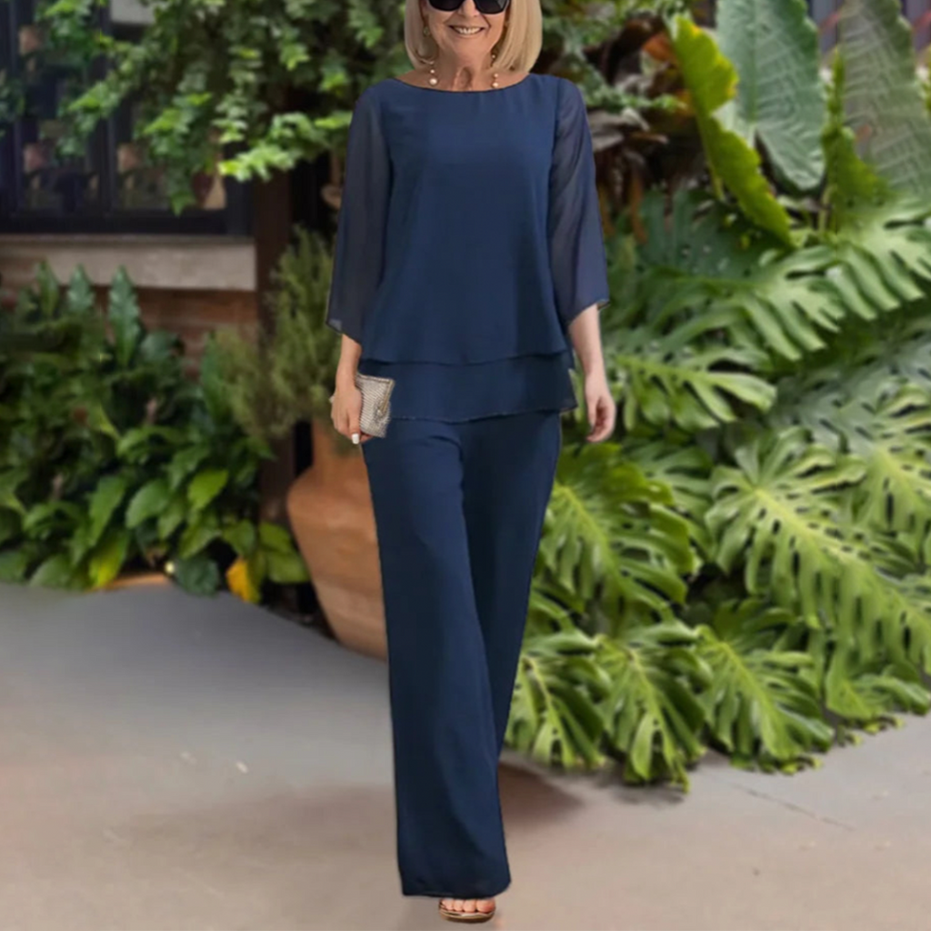 Xylara | Dames zomers two-piece broekenset – chiffon, lichtgewicht, geschikt voor casual en formele gelegenheden