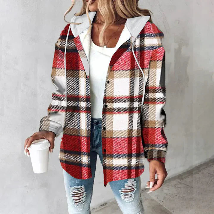 Quessirae | Manteau à capuche à carreaux colorés pour femme, manteau à carreaux décontracté, manteau d'hiver chaud