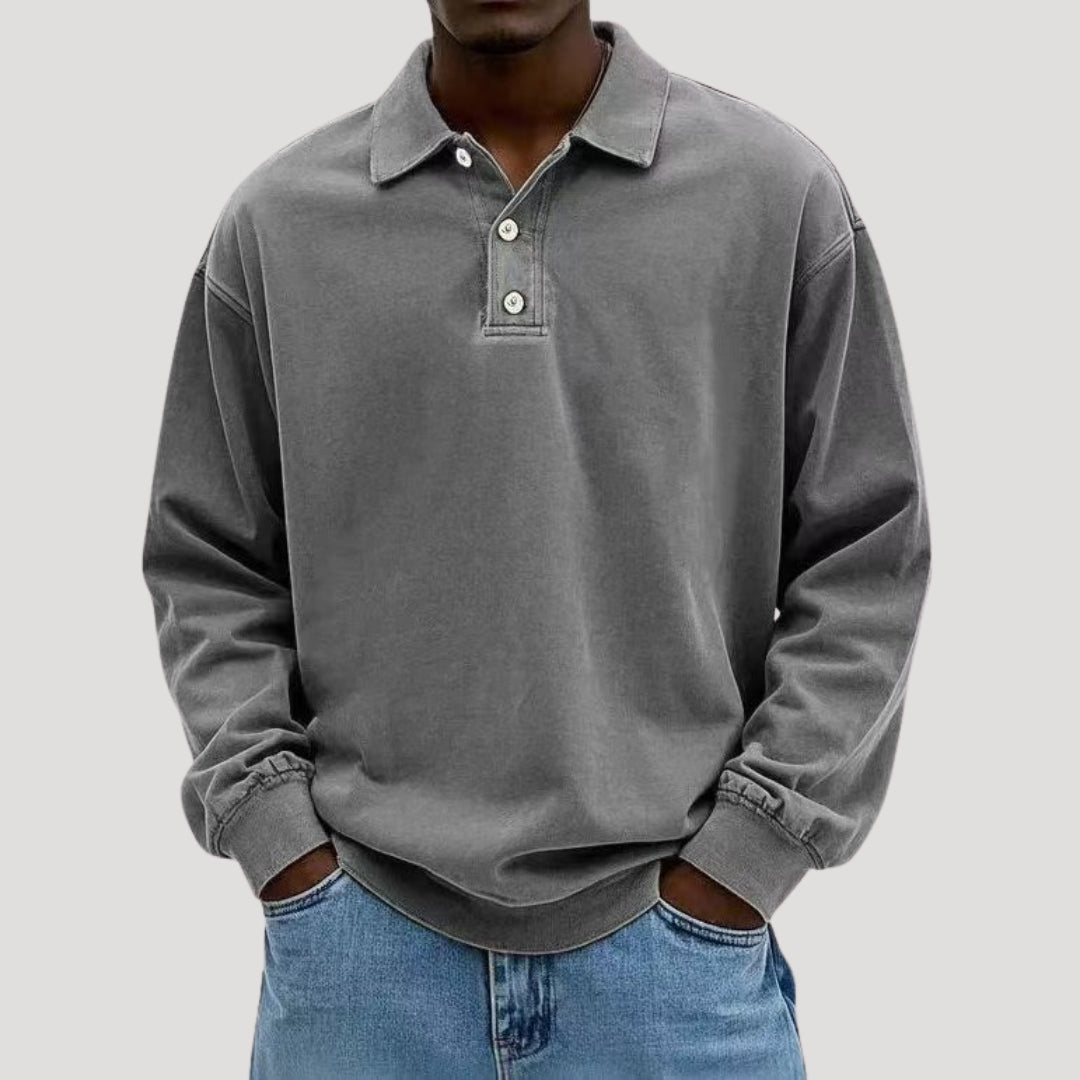 Lumor | Polo voor heren van zacht geborsteld katoen – Casual comfortabel shirt met lange mouwen