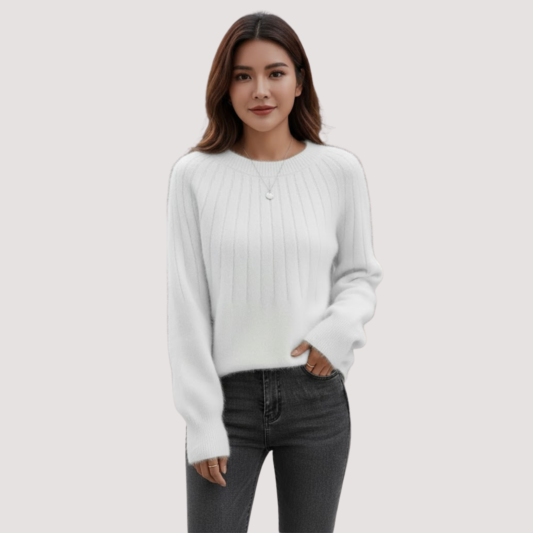 Orivelle | Dames gebreide trui met ronde hals, zachte wollen mix gebreide trui