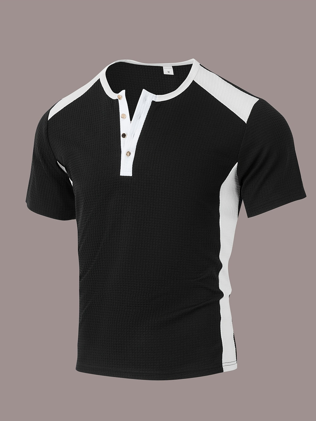 Elrik | Wafelpolo voor heren – Zwart-wit T-shirt met kleurblokken in casual zakelijke stijl