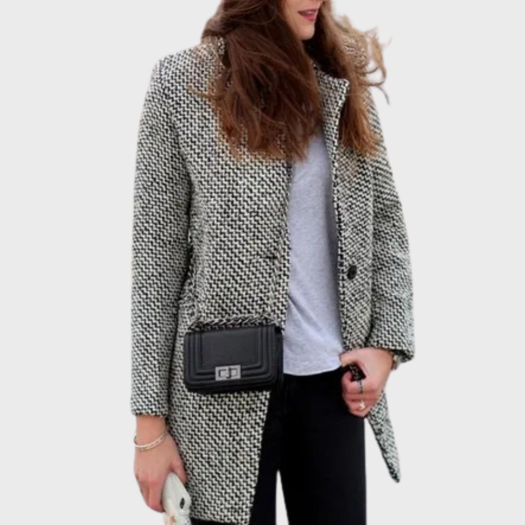 Pyrrha | Manteau en laine pied-de-poule – Élégant manteau d'automne à manches longues pour femme